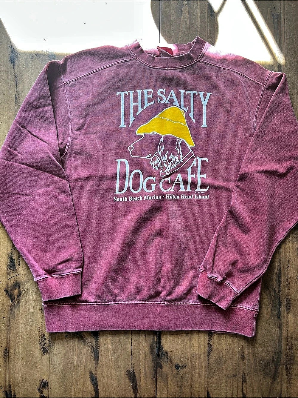 The Salty Dog Cafe Crewneck Sweatshirt Red- Pink Medium